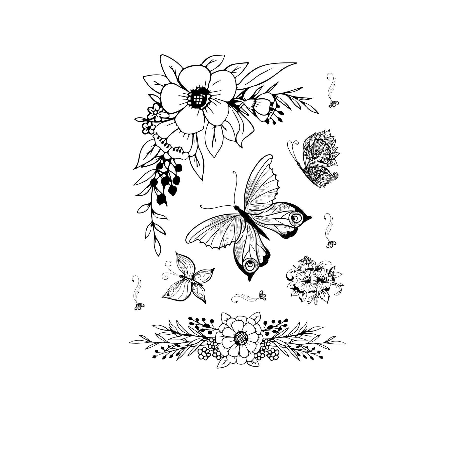 Calligraphic Rose & Butterflies