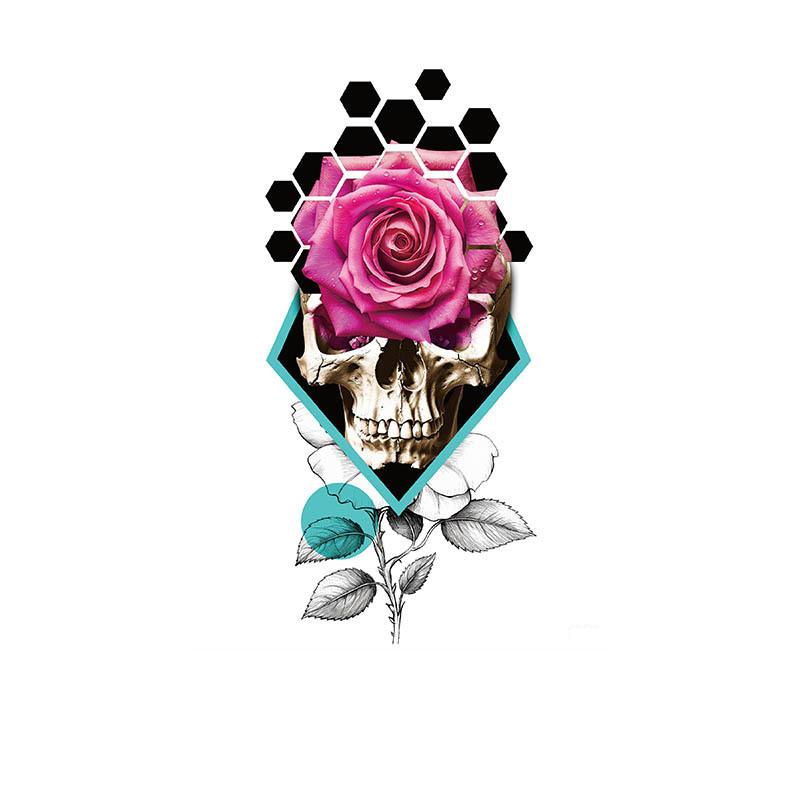 Pink Rose & Skull in Hex Grid