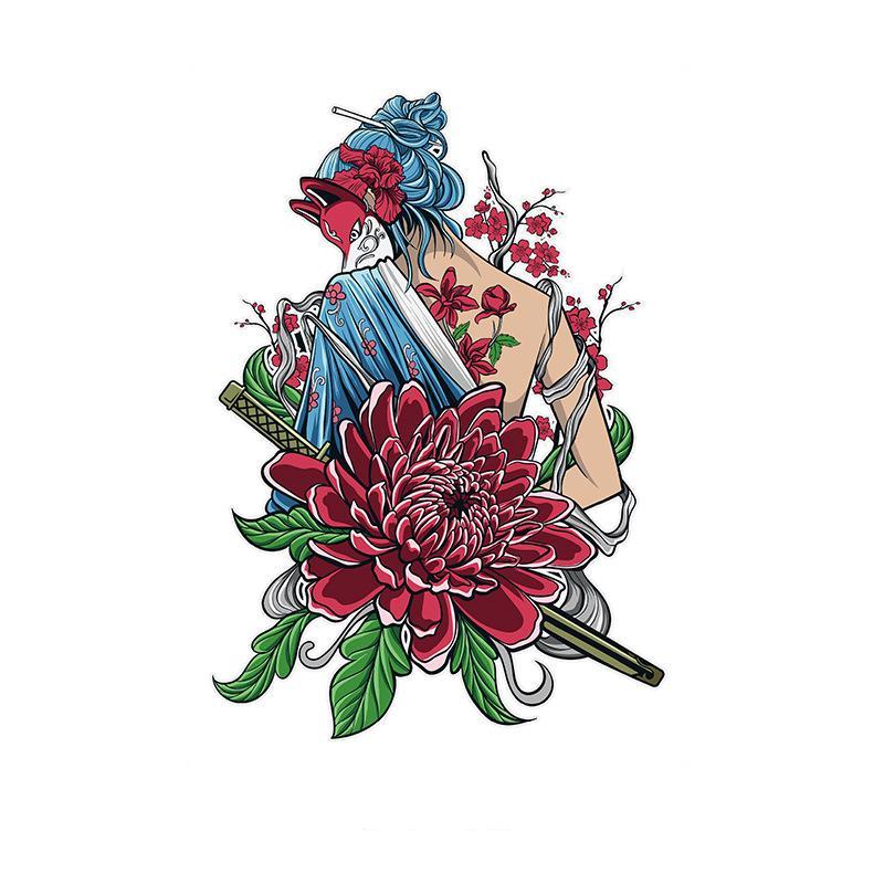 Geisha, Fox Mask & Chrysanthemum