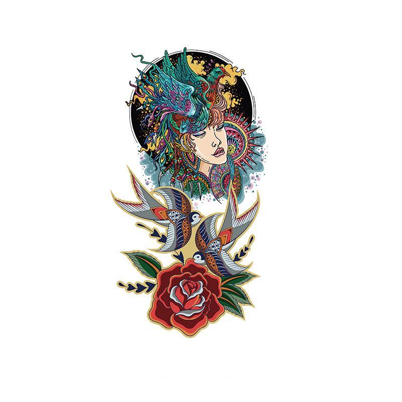 Ornate Figure, Swallows & Rose