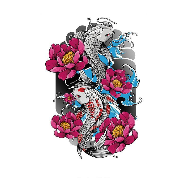 Koi & Pink Lotus in Waves