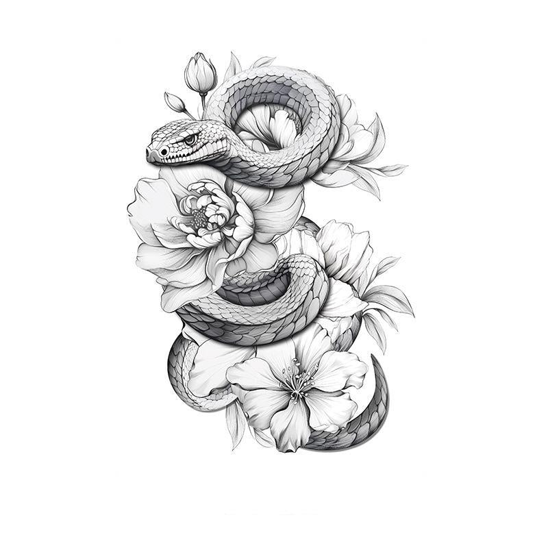 Snake Wrapped in Peonies