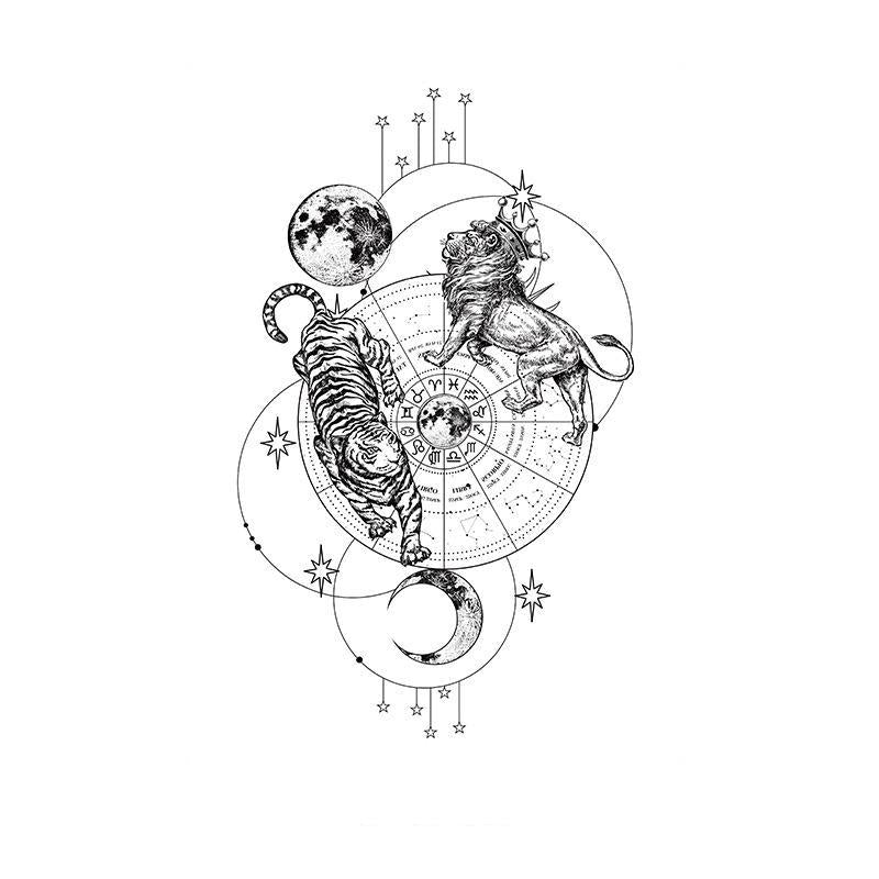 Tiger, Lion & Zodiac Wheel