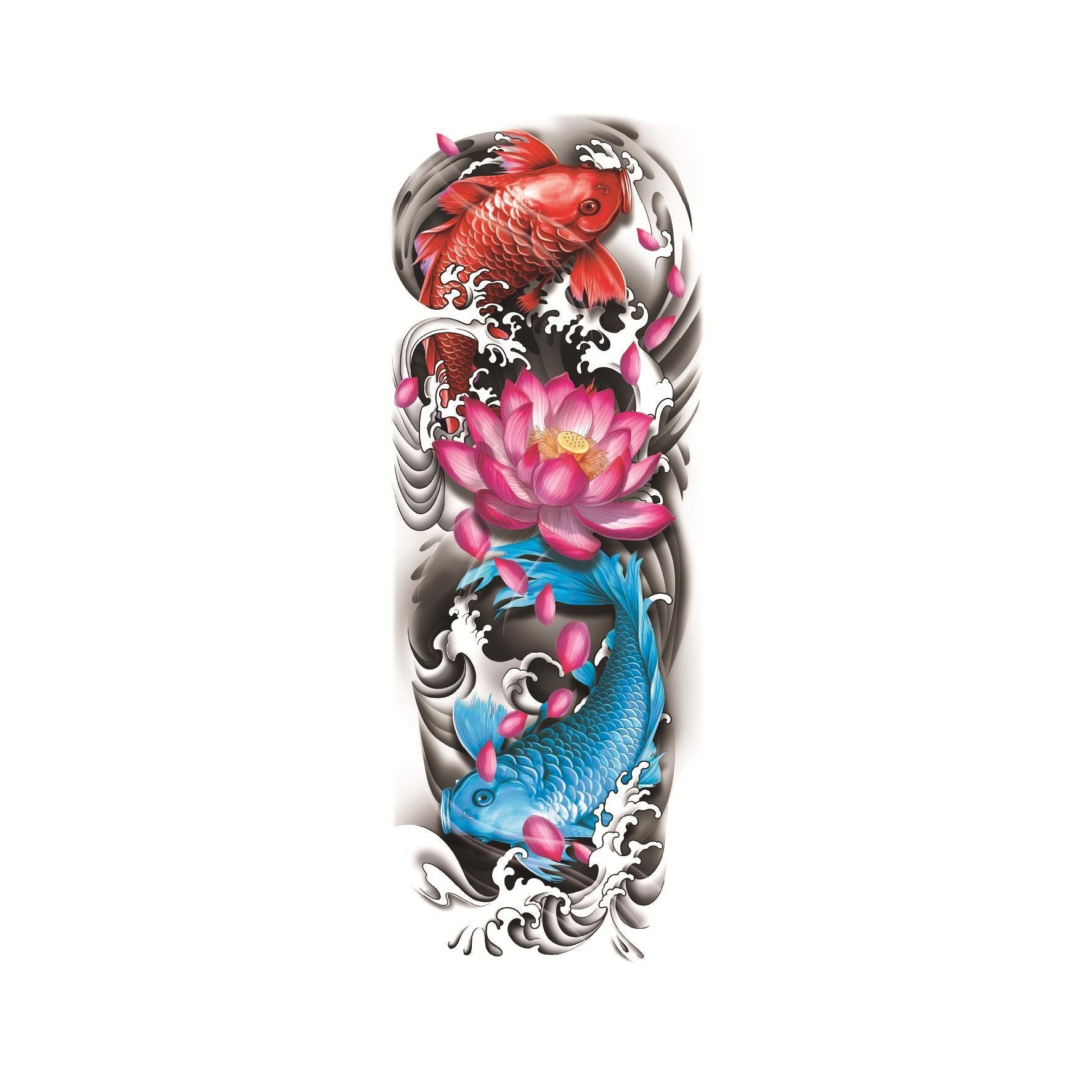 Red & Blue Koi with Lotus