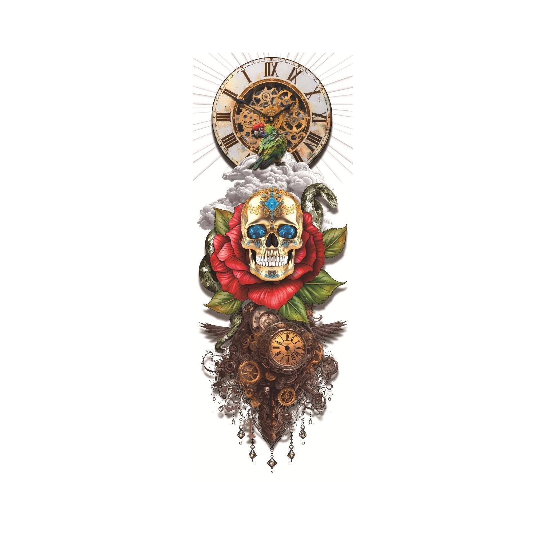 Steampunk Clock & Skull-Rose