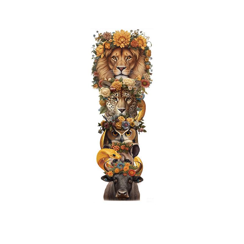 Floral Lion, Leopard & Bull