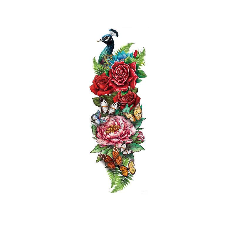 Peacock with Roses & Peonies