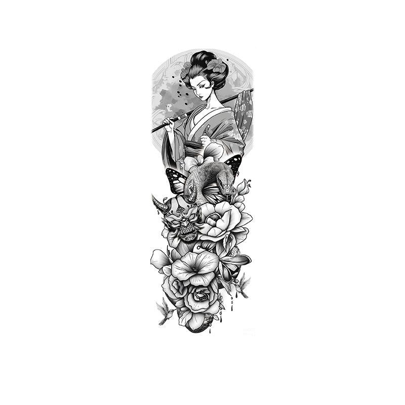 Geisha with Flowers & Dragon