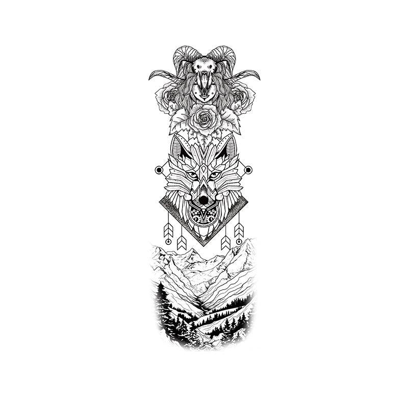 Ram Skull, Wolf & Mountain Landscape