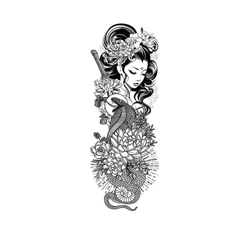 Geisha, Snake & Floral Motifs